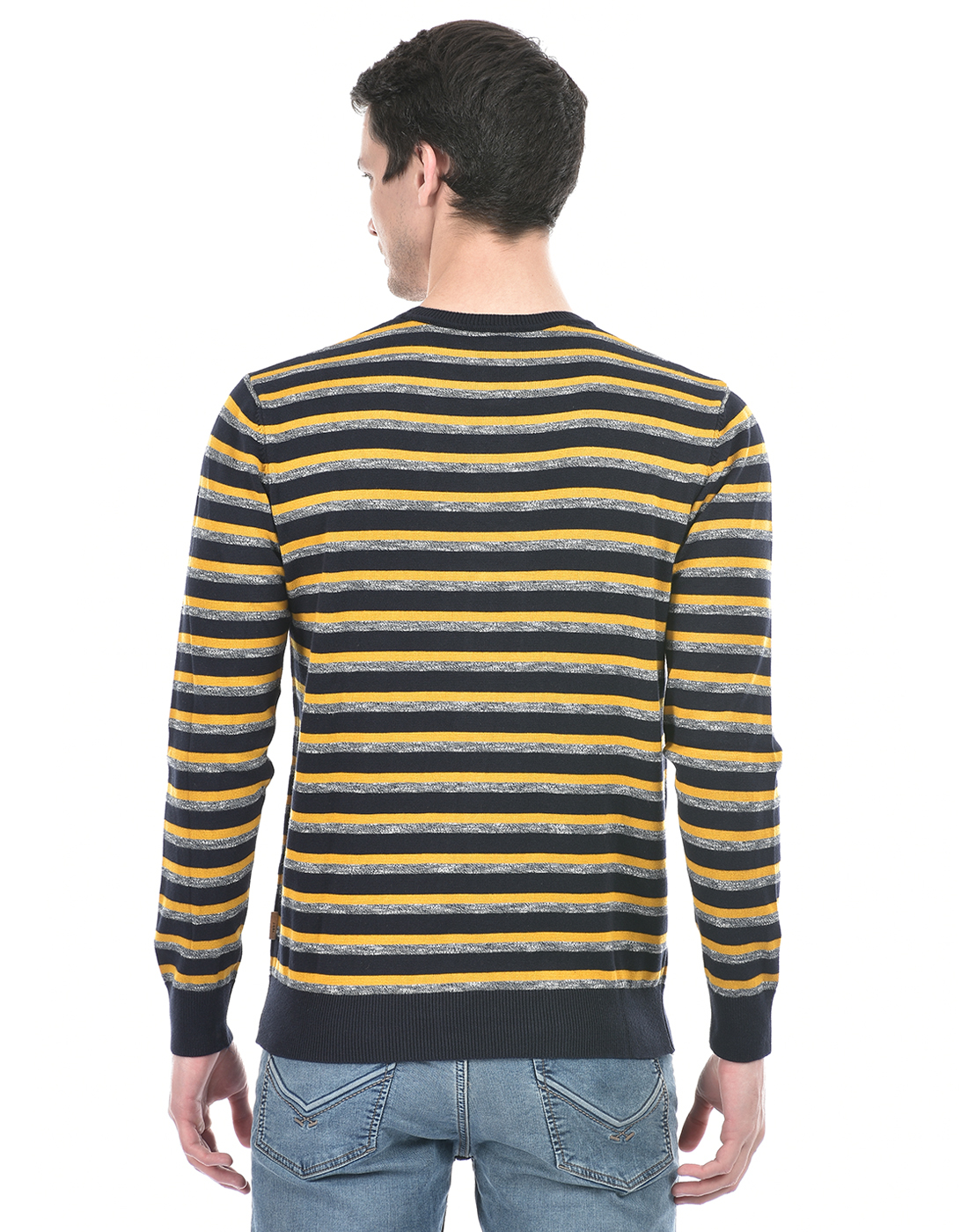 Numero Uno Men Striped Yellow Sweater